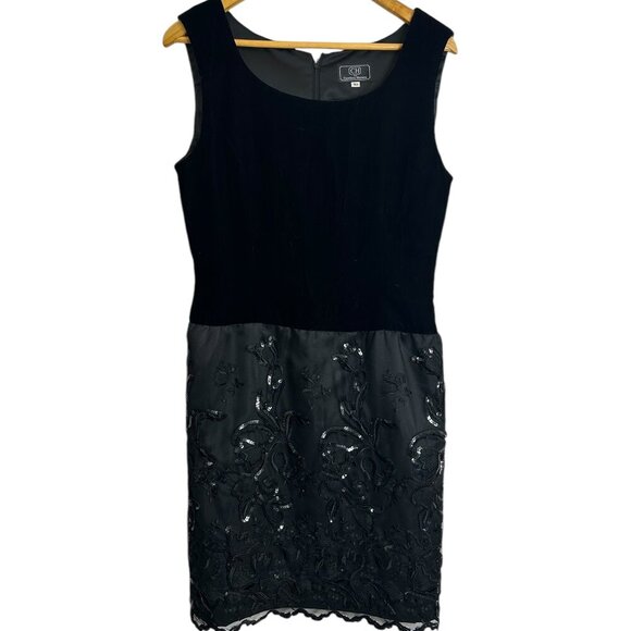CH Carolina Herrera Black Velvet Lace Sequin Sheath Dress Sz 10 Cocktail Evening - Picture 4 of 8